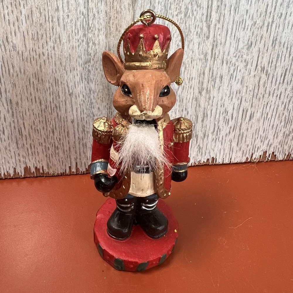 Painted Resin MOUSE SOLDIER King‎ NUTCRACKER w/Candy Cane Ornament 4" - EUC
